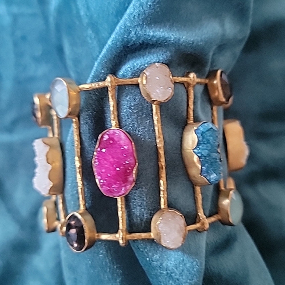 Paz Collective Spectacular Druzy Adjustable Cuff Bracelet Dipped In 24K Gold